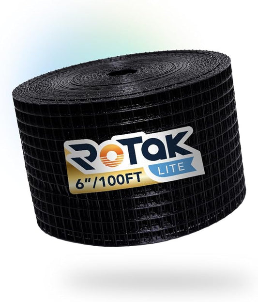 ROTAK Critter Guard - 6in x 100ft Solar Panel Bird Prevention Roll Kit Without Fastener Clips - Galvanized Black PVC Coated ½ inch Wire Roll Mesh (6" x 100')