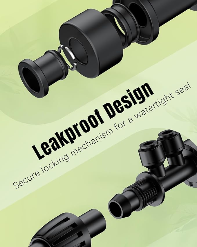 Pawfly 12 Pcs 1/2'' to 1/4'' Drip Irrigation Fittings, 4-Way Barbed Tee Quick Connectors with Anti-Drop Locked Nuts, Push-to-Fit Drip Irrigation Parts for Garden Lawn, Anti-Leak Reducing Tees