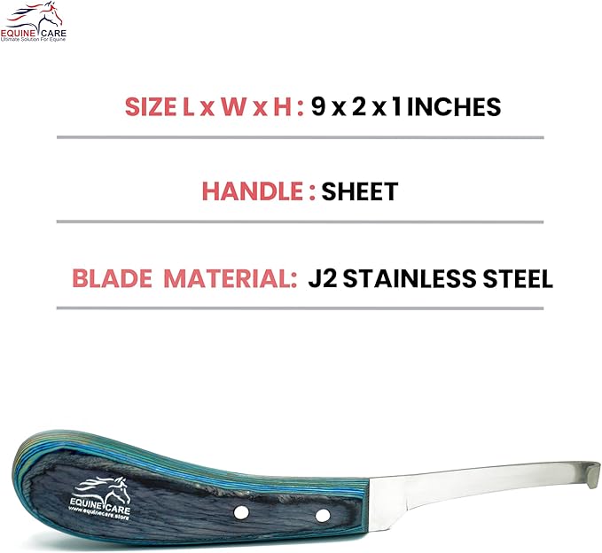 Equine Care Left-Handed Hoof Knife – Narrow Razor-Sharp J2 Stainless Steel Blade, Ergonomic Non-Slip Handle | Professional Farrier Tool for Trimming Horse, Cow, and Goat Hooves | Rust-Resistant.
