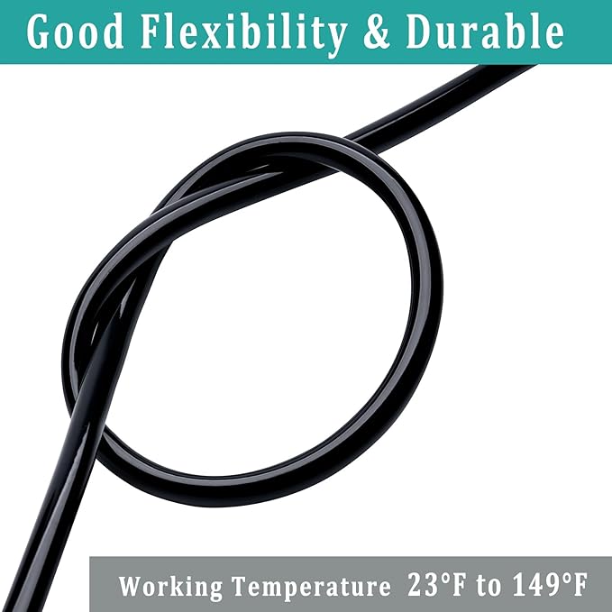 3/4" id - 10ft Black Vinyl Tubing Flexible PVC Tube Hybrid Hose Transfer Water Fuel Gas for Pond Fountain Garden Waterfall, Durable and Safe, with 2 Hose Clamps
