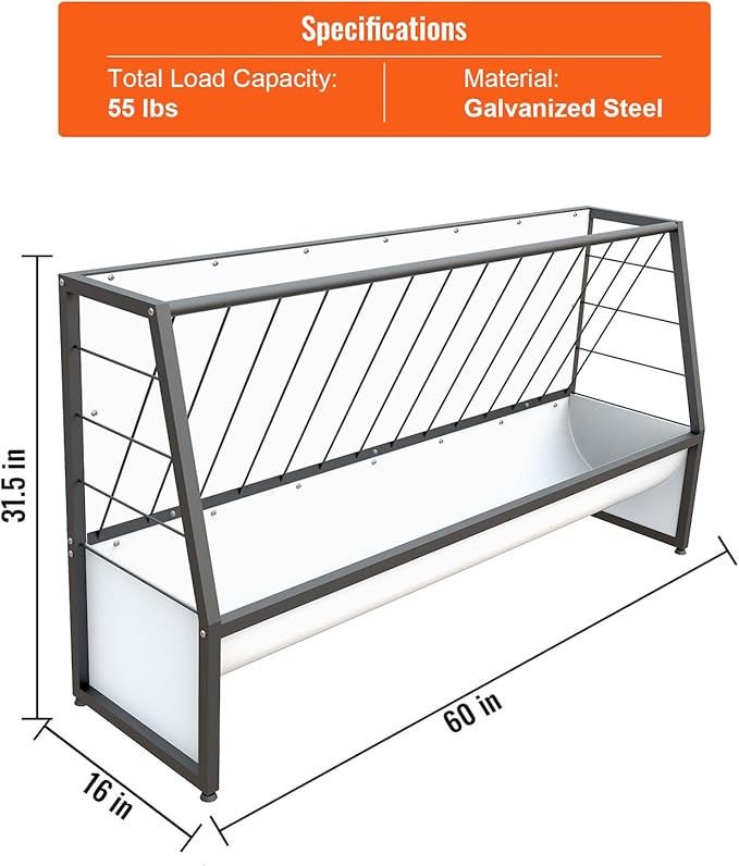 5 Ft Pasture Hay Feeder Black, Heavy Duty Galvanized Steel Livestock Hay Feeder, Outdoor Pasture Feeder for Sheep, Goats, Pony and Miniature Horses