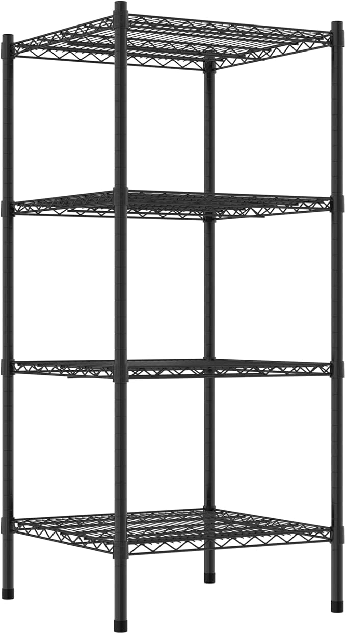 Commercial NSF Listed Black Epoxy Stationary Wire Shelving Kit 24" x 24" x 54", with 4 Shelves Perfect for Warehouse, Walk-in Refrigerator, Freezer, Grocery Store, Restaurant, Dishroom