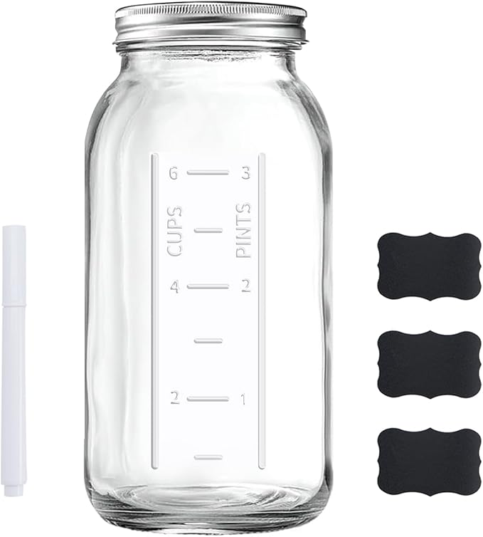 64 OZ Wide Mouth Mason Jar with Lid, Clear Heavy Duty Glass Airtight Storage Canning Jar and Band Half Gallon / 2 Quart Fermenting, Pickling, Storing, Pack of 1
