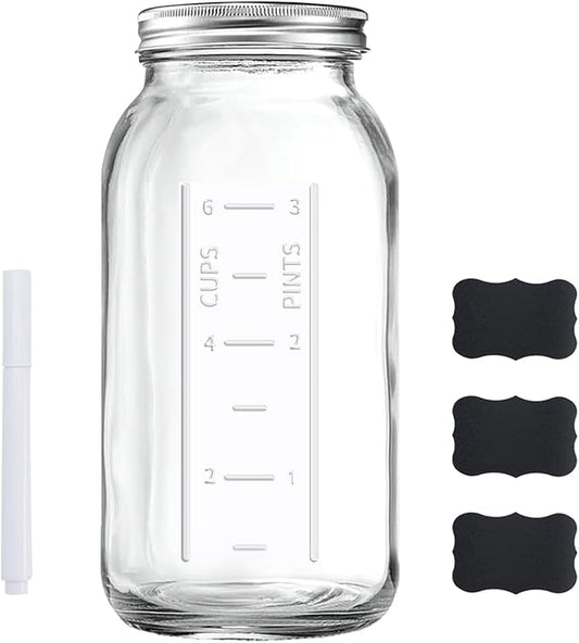 64 OZ Wide Mouth Mason Jar with Lid, Clear Heavy Duty Glass Airtight Storage Canning Jar and Band Half Gallon / 2 Quart Fermenting, Pickling, Storing, Pack of 1