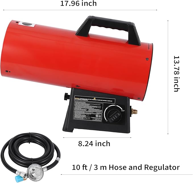 60,000 BTU Forced Air Propane Heater,10 ft Hose with Regulator Included,Portable for Garage,Shop, Jobsite,Construction Sites
