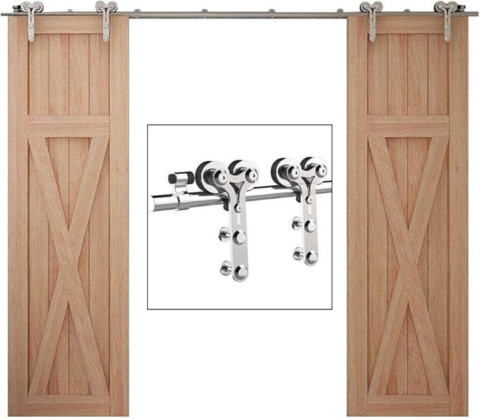 TSMST 7FT Sliding Barn Door Hardware Kit, Stainless Steel Heavy Duty Sturdy Barn Door Track for Double Wood Door, Slide Smoothly Quietly (Y Style)