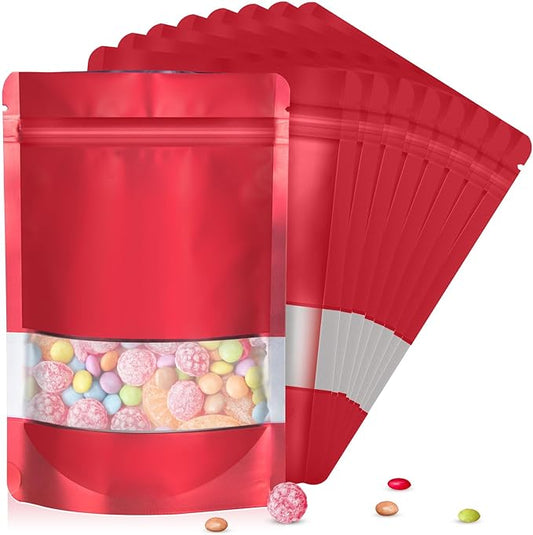 4.7"x7.8" 120pcs Mylar Bags for Food Storage,Smell Proof Bag with Matte Window Resealable Food Storage Bags for Small Business, Stand-up Foil Pouch Packaging Freeze Dried Candy Bag(Red)