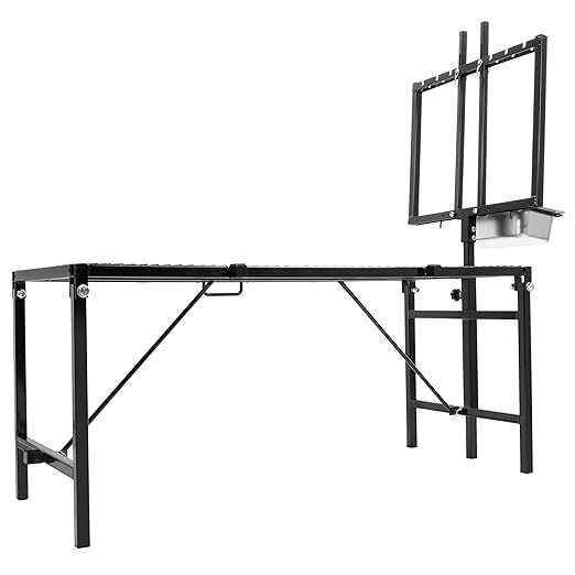 HECASA Sheep Milking Stand Livestock Feeder Rack Adjustable Headpiece w/Removable Feeding Tray Portable Farm Ranch Livestock Stand for Hoof Trimming Shearing Grooming Grooming (Black)