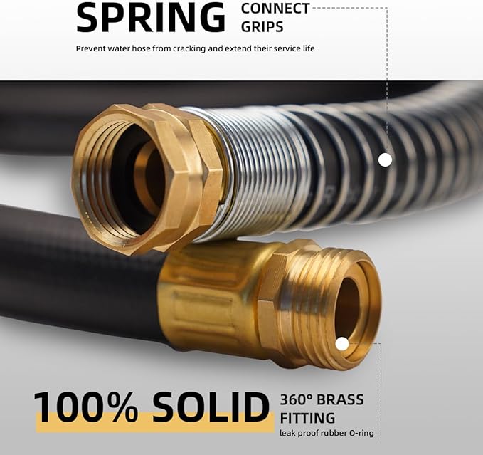 WiseFlow Garden Hose 75FT x 5/8", Heavy Duty Rubber Hose, Water Hose with Five Layered Braiding, Male Female Fittings, 1000PSI Burst, 300PSI Working (Black)