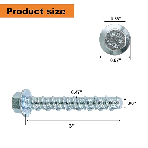 3/8 x 3 25pcs Concrete Screws, Nickel Plated Concrete Screw Drill Bit Set for Anchoring Masonry, Brick or Concrete Block (25pcs)