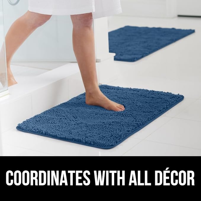 GORILLA GRIP Bath Rug Mat 30x20, Thick Soft Absorbent Chenille, Quick Dry Microfiber Mats, Rubber Backing Washable Shower Floor Rugs, Bathmat Runner, US Designed Bathroom Home Decor Accessories Blue