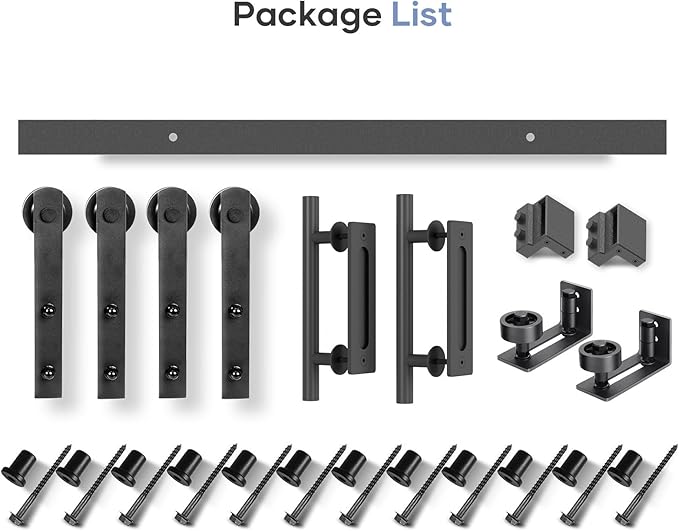 EaseLife 16 FT Double Sliding Barn Door Track and Handle Hardware Kit, Straight Pulley,Slide Smoothly Quietly,Easy Install (16FT Track Kit for 44"~48" Wide Double Door)