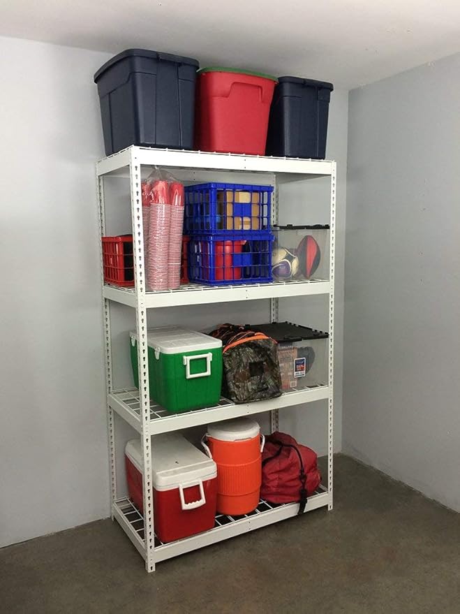SafeRacks Garage Shelving Unit - All Steel Storage Rack That Holds 300 Pounds Per Shelf - Easy to Assemble, White (24" x 48" x 84")