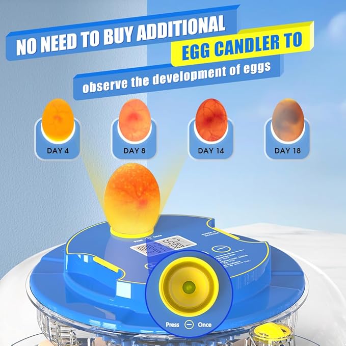18 Egg Incubator for Hatching Chicken, Quail, Duck & Turkey, Automatic Egg Turner, Humidity Control & Digital Display, Includes Egg Candler, Auto Water Refill, Farm & Home Use (18 egg incubator)