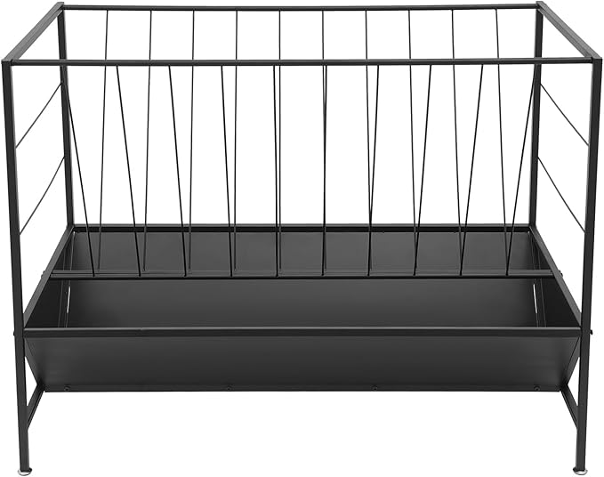 Pasture Hay Feeder - 50 Gallons, 2-in-1 Heavy Duty Hay Grain Livestock Feeder with 30 Gallon Feed Pan, Black Hay Grain Feeding Goats, Calves, Cow, Horse