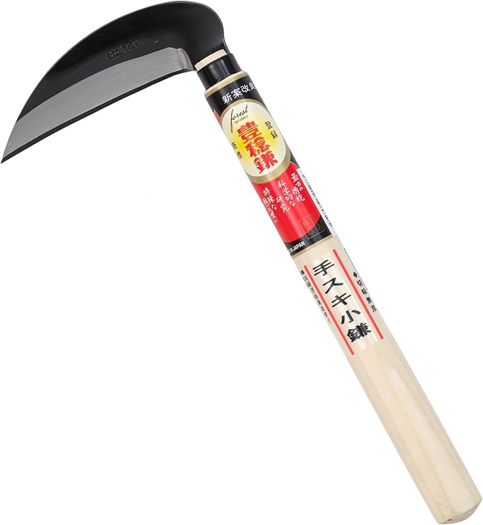 Hounen Miyawaki Japanese Weeding Sickle (Kama) – Curved Plain-Edge, Non-Twisted, Rust-Resistant Japanese Steel, Lightweight Wood Handle, Made in Japan