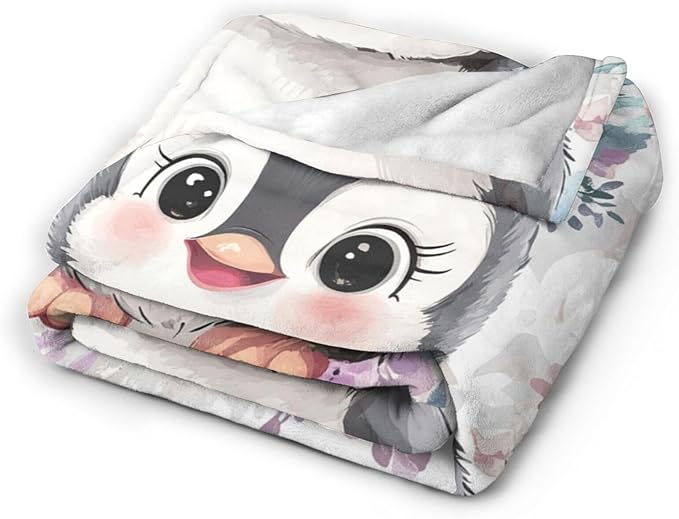 Cute Penguin Blanket Soft Warm Kawaii Penguin Plush Throw Blanket Cozy Lightweight Flannel Fleece Bedding Stuff Animal Decor Blanket Gifts for Lover Girls Boys Kids Teens Adults Women 50"x60"