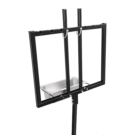 HECASA Sheep Milking Stand Livestock Feeder Rack Adjustable Headpiece w/Removable Feeding Tray Portable Farm Ranch Livestock Stand for Hoof Trimming Shearing Grooming Grooming (Black)