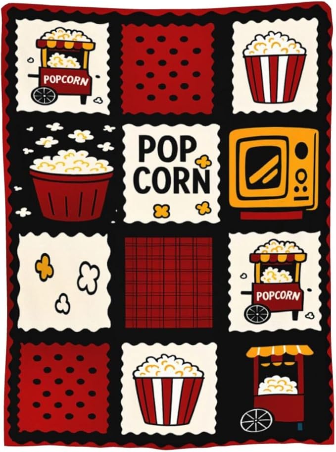 Popcorn Blanket Movie Theater Throw Blanket Cinema Soft Cozy Fleece Fuzzy Stuffed Plush Flannel Gifts for Girls Women Boys Kids Adults 60"X80"