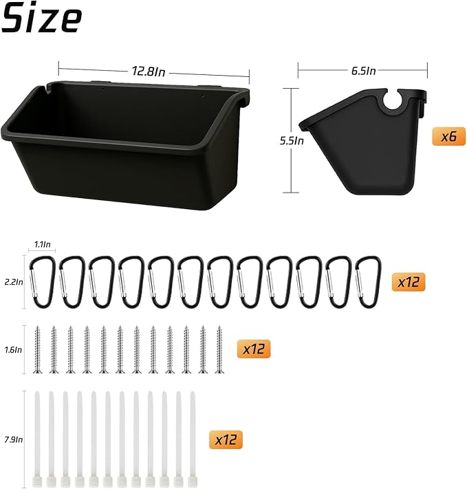 6 Pack Hanging Goat Feeder & Duck Feed Trough, 5 Qt Fence Mounted Livestock Manger – Heavy Duty Plastic Mineral Bucket & Waterer for Sheep, Piglets, Deer & Poultry.