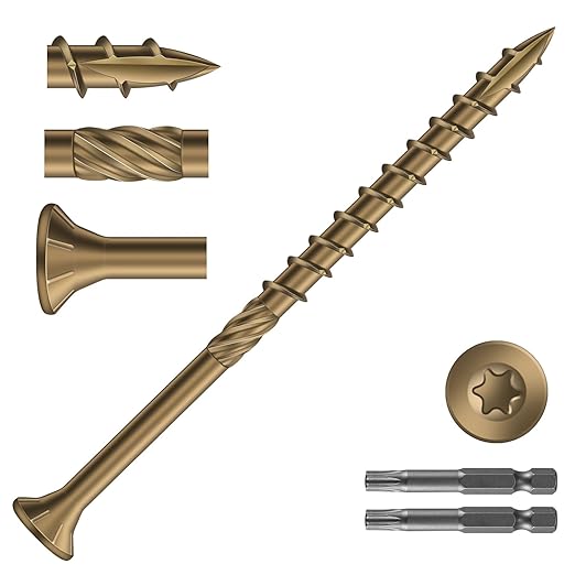 #9 x 3 Inch Deck Screws (632Pcs) 8lb. Carbon Steel, Yellow, Flat Head, Rust Resistant epoxy Coated, with T25 Star Bit