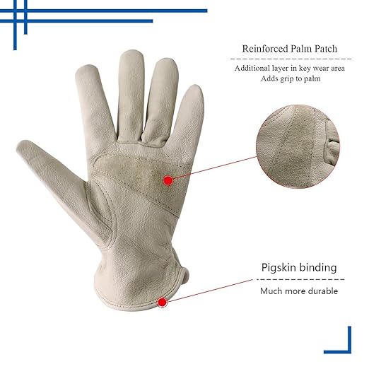 HLDD HANDLANDY 2 Pairs Cowhide Leather Work Gloves with Reinforced Palm for Men & Women (Beige-12pairs, Large (Pack of 12))