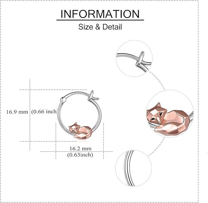 Fox/Pig/Mushroom/Cat Earrings Sterling Silver Cute Hoop Earrings Animal Jewelry Gifts for Women Daughter