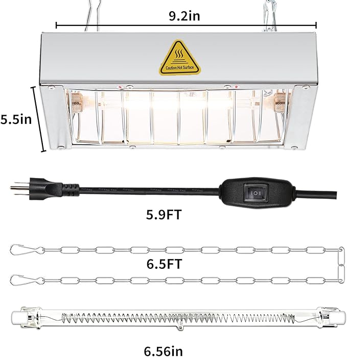 400W Chicken Coop Heater Lamp, Brooder Heat Lamp for Chickens, Adjustable Temp and Height, No Assembly Heater for Chicks Pets Livestock, 1 Pack