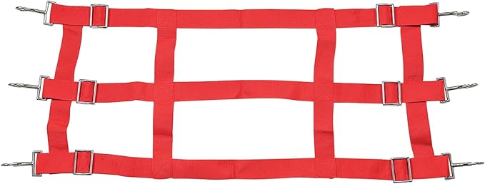 Jeffers Equine Adjustable Open Horse Stall Guard, Red – Heavy Duty Poly Web Stable Gate Barrier and Stall Door Accessories for Horses, Barns, Stables & Equestrian Use - 18”H x 36”-48”L
