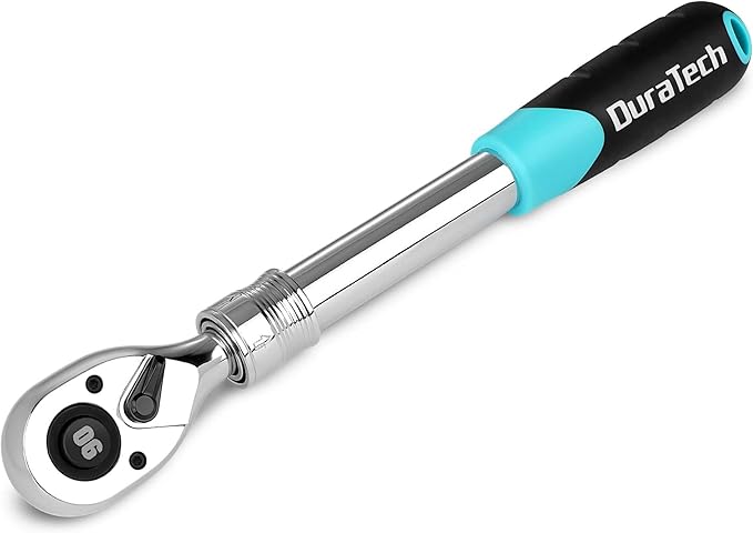 DURATECH 1/2-Inch Drive Extendable Ratchet, 90-Tooth Quick-release Ratchet Wrench with Cushion Handle & Telsecoping Locking Shaft (5 Length Adjustment: 11-4/5" to 17"), Reversible, Chrome Alloy Made