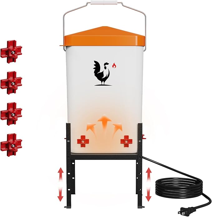 Heated Chicken Waterer, 3.2 Gallons Chickens Poultry Waterer with Nipples, Height Adjustable & Detachable Stand, All-Season Chicken Coop Waterers, Chicken Water Heater (12L, Oranger Cover)