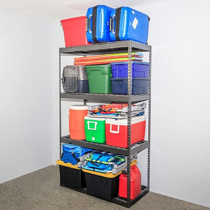 SafeRacks Garage Shelving Unit - Storage Shelf That Holds 300 Pounds Per Shelf Rack - All Steel Garage Shelves - Easy to Assemble, Hammertone (24" x 48" x 84")