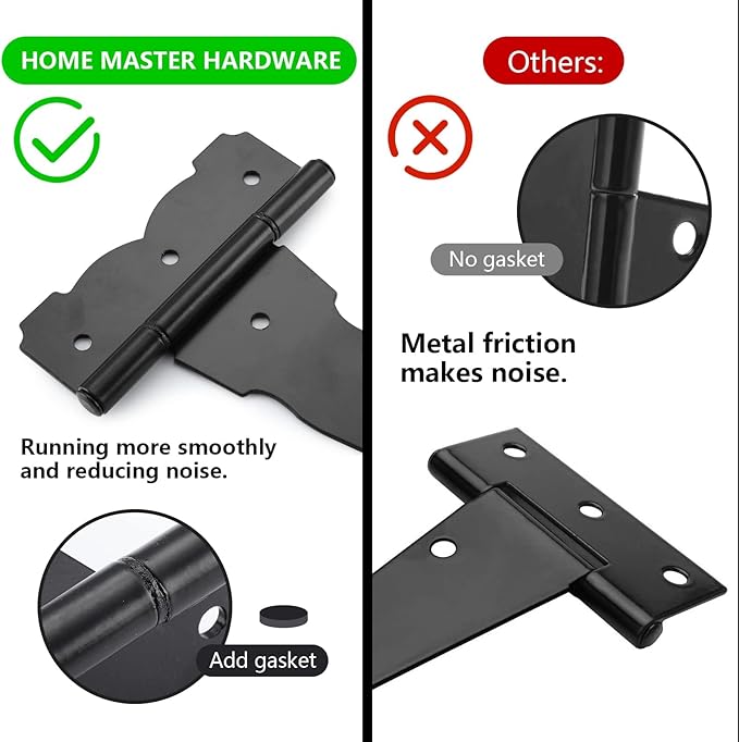 HOME MASTER HARDWARE 4 in Decorative T Strap Hinge Shed Storage Gate Strap Hinge Barns Door Tee Hinges with Screws Black 10 Pack
