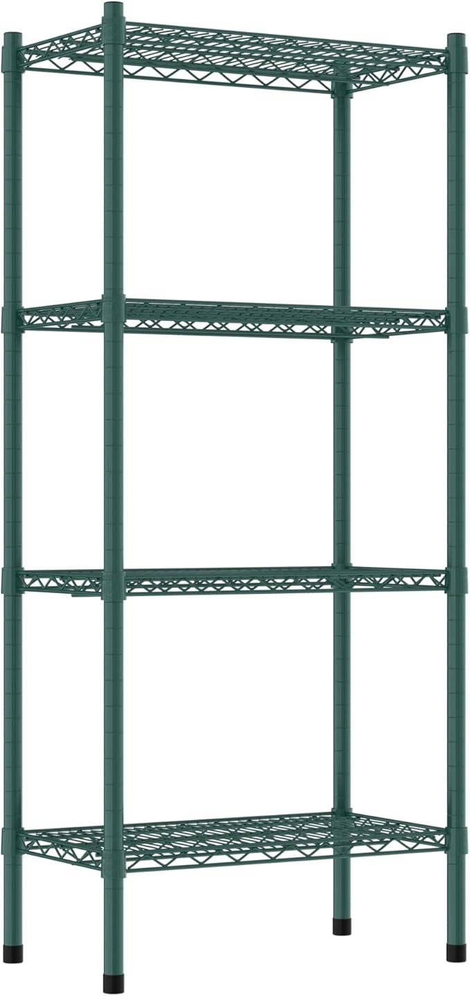 Commercial NSF Listed Green Epoxy Stationary Wire Shelving Kit 14" x 24" x 54", with 4 Shelves Perfect for Warehouse, Walk-in Refrigerator, Freezer, Grocery Store, Restaurant, Dishroom