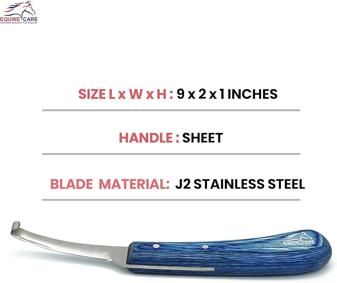 Equine Care Right-Handed Hoof Knife – Narrow Razor-Sharp J2 Stainless Steel Blade, Ergonomic Non-Slip Handle | Professional Farrier Tool for Trimming Horse, Cow, and Goat Hooves | Rust-Resistant.