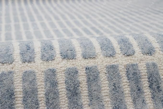 Capitola Hand-Tufted Wool Rug 1x1 Ft (Sample) Blue Coastal, Rustic Area Carpet for Bedroom Living Room, Textured Natural PB Style, Soft Wool Accent Mat