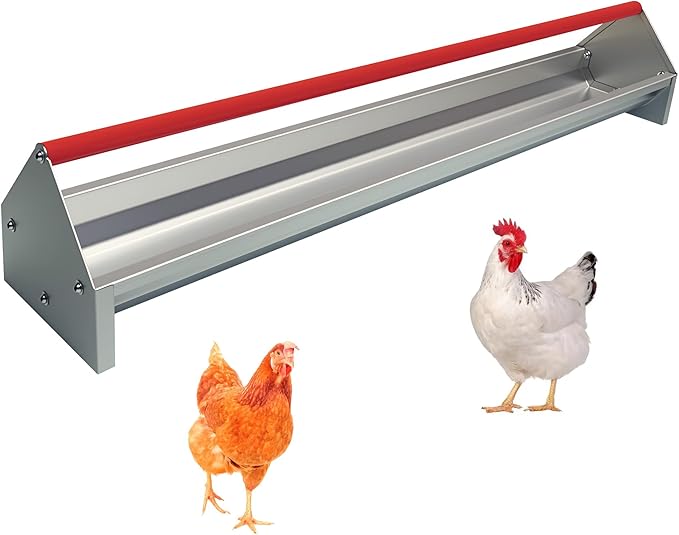 45" Chicken Feeding Trough, Galvanized Steel Chicken Feeder with Crossbar & Drainage Holes, Large Capacity Poultry Feeder Trough for Chicks, Duck, Goose, Turkey, Rabbit, Pigeon Red