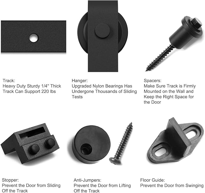 SMARTSTANDARD 7FT Sliding Barn Door Hardware Kit, Heavy Duty Track-Smoothly and Quietly-Includes Detailed Installation Instruction Fit 42" Wide Doorpanel (J Shape Hanger) Black