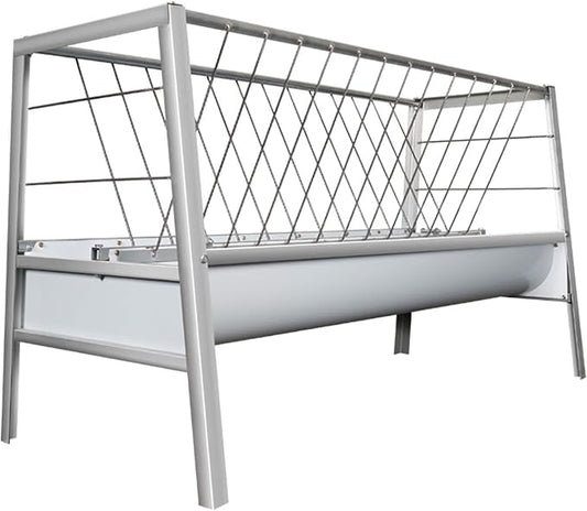 88 Gallon Goat Hay Feeder, 60" Length Goat Feeder, Heavy Duty Galvanized Steel Hay Rack, Non-Slip Base, Ease of Assembly, Double-Sided Feeding Hay Feeder for Goats, Sheep, Horses, Silver