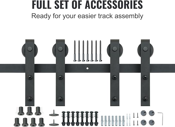 Sliding Barn Door Hardware Kit, VEVOR 8FT 330LBS Heavy Duty Barn Door Track Kit for Double Doors, Fit 3.7-4.3FT Total Wide and 1.3"-1.8" Thick 2 Door Panel, with Smooth & Silent Pulley