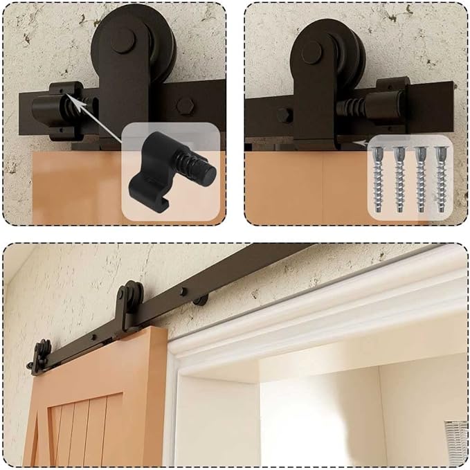 CCJH 5.5FT Sliding Barn Door Hardware Kit Heavy Duty Smoothly and Silently Easy to Install Fit 16" Width Double Door Panel T-Shaped Style Black
