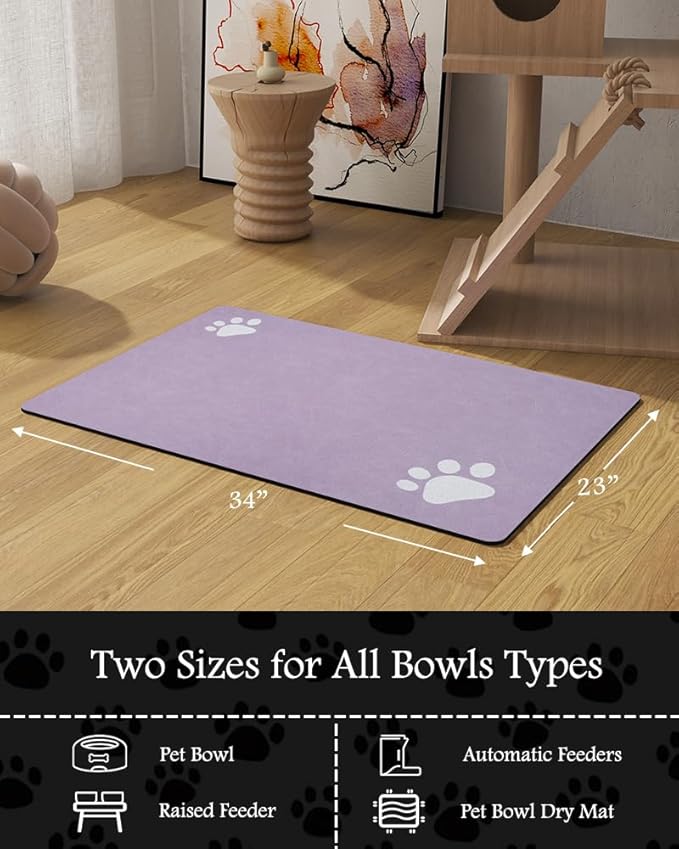 Pet Feeding Mat-Absorbent Dog Mat for Food and Water Bowl-No Stains Quick Dry Water Dispenser Mat-Dog Accessories Pet Supplies-Bowl for Messy Drinkers（Purple,23"x34"