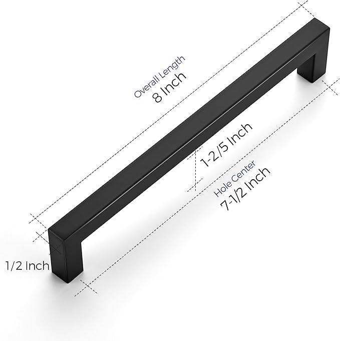 Ravinte 25 Pack 7-1/2 Inch Square Cabinet Handles - Matte Black Pulls for Cabinets & Drawers - Hardware for Kitchen Cupboards