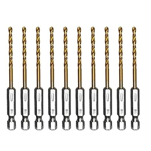 amoolo 1/8 Hex Shank Drill Bits, 10Pcs Titanium HSS Twist Impact Drill Bit Set for Metal, Steel, Wood, Plastic, Quick Change Design