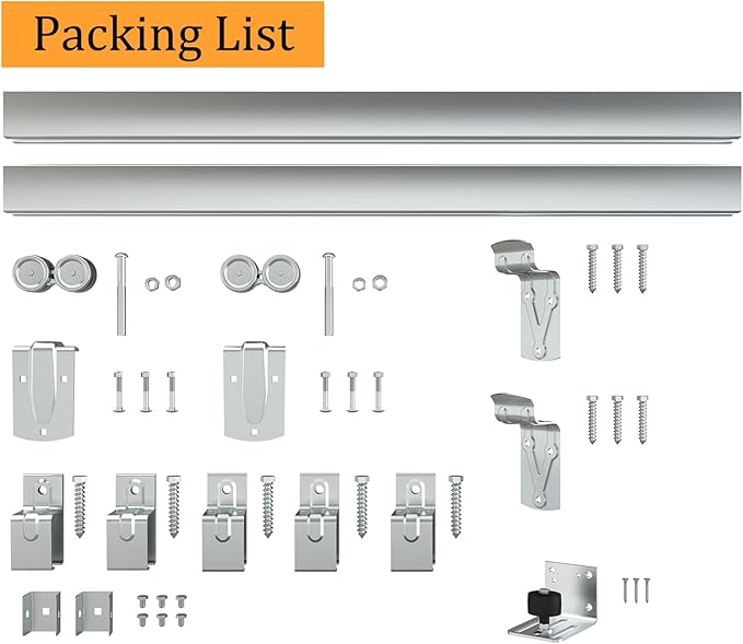 6FT Box Rail Exterior Barn Door Hardware Kit, Sliding Heavy Duty Barn Door Track, Wall Mount Barn Door Hardware with 5 Track Brackets(Silver)