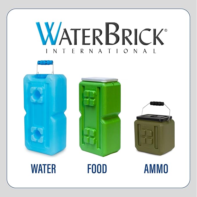 WaterBrick International Water Storage Containers for Emergency Water Storage | 4-Pack of Stackable 3.5 Gallon Water Container Bricks | Food-Grade HDPE Plastic | BPA-Free | STD Blue