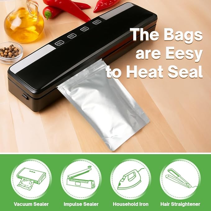 4CP Aluminum Mylar Bags, Food Storage with Oxygen Absorbers 300cc and Labels, Smell Proof Pouches, Thick 10 Mil Zipper Stand up Pouches, Long Term Food Container Sets 100 Pack