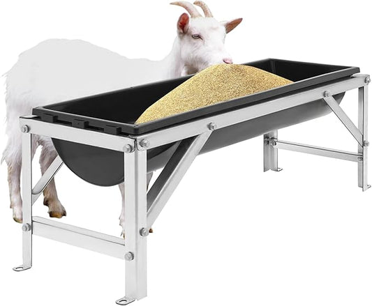 Livestock Feed Trough with Stand, 35L/9.25Gal Capacity Livestock Water Trough with Triangular-Structure Stand 39" Long Portable Farm Animal Feeder for Calves, Pigs, Sheep and Horses (Black)