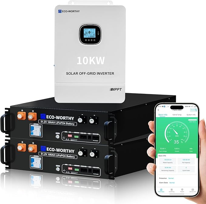 ECO-WORTHY Home Power Station Backup Power,AC 10000W Output+10240Wh LiFePO4 Battery Support Communication,Bluetooth and WiFi,Fast Charge,for Home Backup,Emergency,Solar System Components