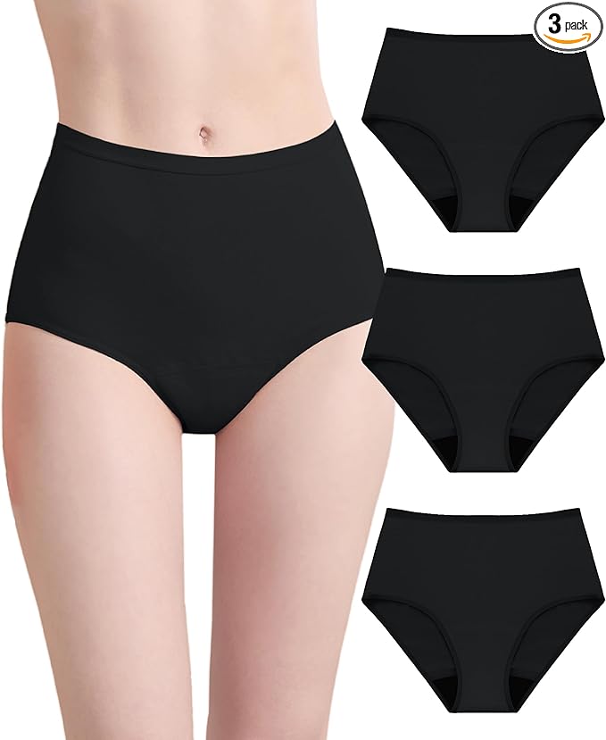 Womens Washable Incontinence Underwear Bladder Leak Proof Odor Control Briefs 56 ml Absorbency Panties 3 Pack (3 Black, 4XL)